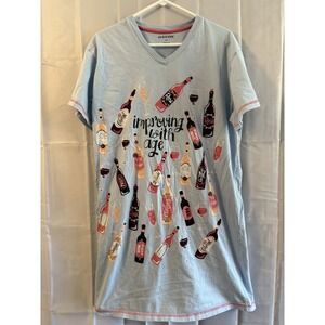 Little Blue House Sleep Night Shirt One Size (fits XL) Wine Bottles Pajamas Pjs